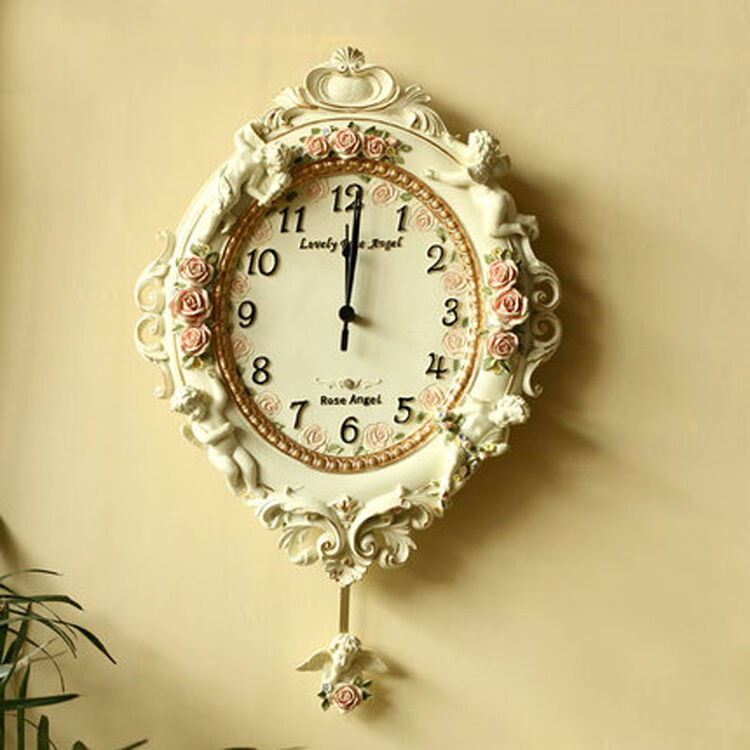 欧式田园树脂装饰品挂饰家居创意钟表时钟浮雕天使客厅大挂钟