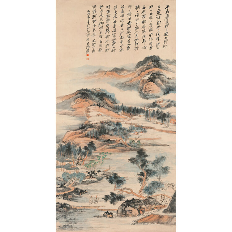 姿翰超高清微喷装饰画 张大千 文衡山文会图 写意山水画国画 六尺纸本
