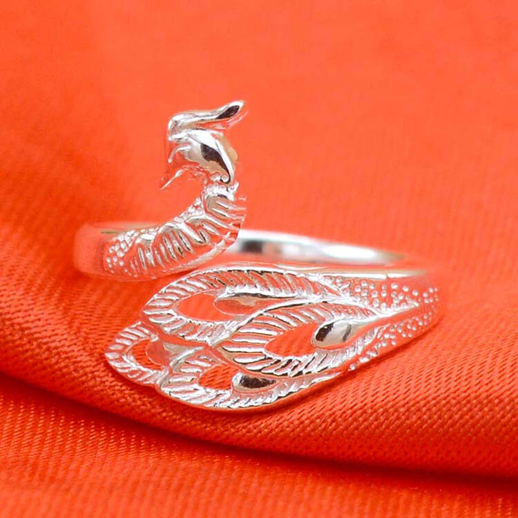 绿久生情银饰s990足银戒指凤凰戒指开口银戒指女士活口戒指 时尚女款