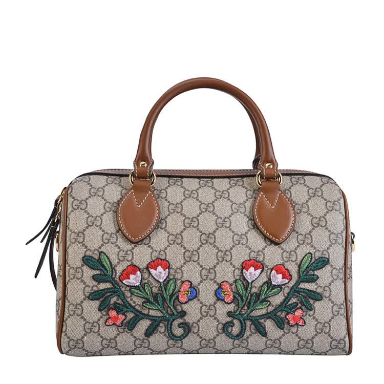 gucci/古驰 女士花朵刺绣手提包波士顿包 409529 k6r3g 棕色