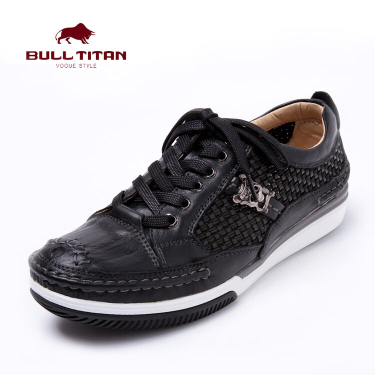 公牛巨人男鞋 春秋季新品户外运动休闲鞋 男士透气编制低帮系带简约