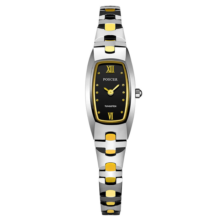 宝时捷表poscer 钨钢石英女表女士手表手链表钢带超薄腕表 8165 介金