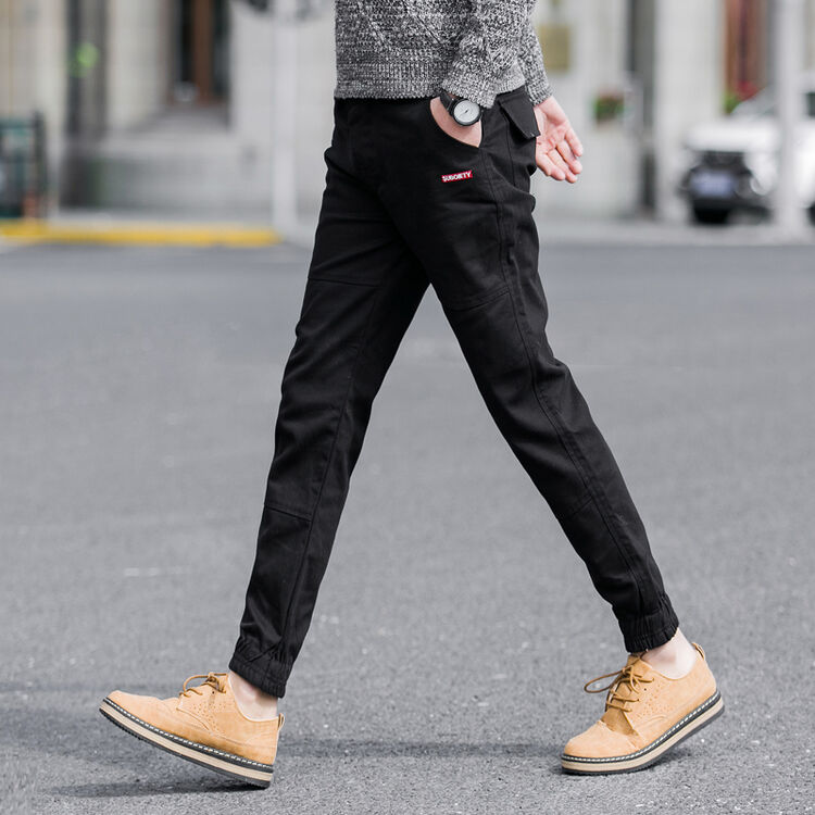 zunshou/尊首 新款春夏韩版男士小脚休闲裤青年学生潮流收脚裤 黑色 m