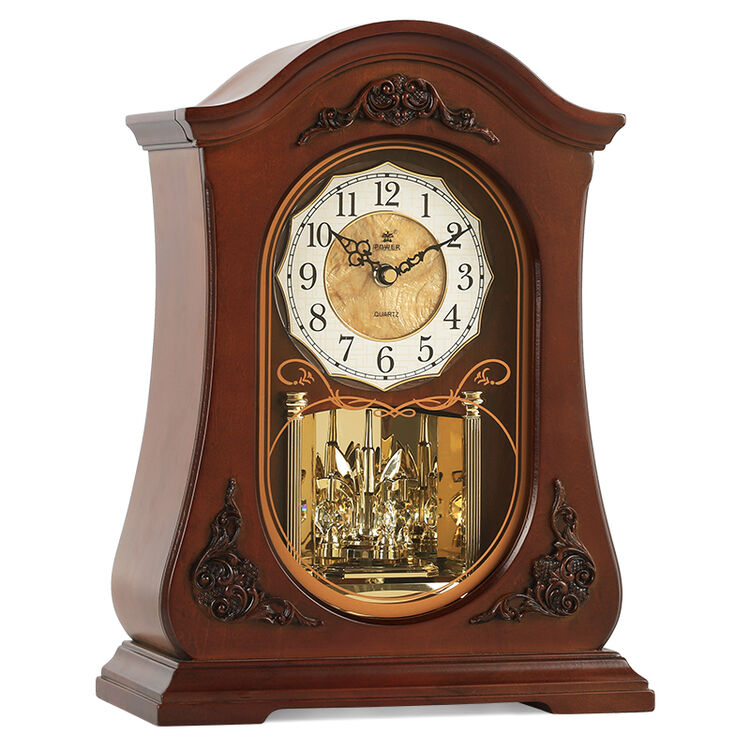 霸王()实木石英台钟古典欧式客厅卧室摆件复古静音创意正品时钟座摆钟