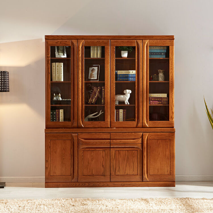 光明家具 实木书柜北美红橡木书柜带门书架6373 四门书柜-6373-180