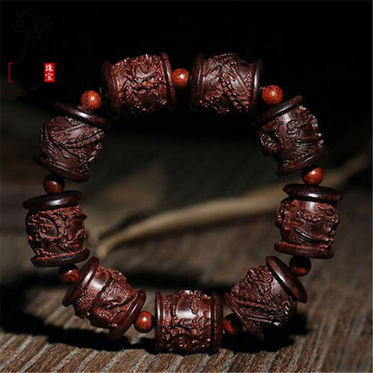 语涵 手工雕刻小叶紫檀佛头手串单圈男士佛珠手链 礼物