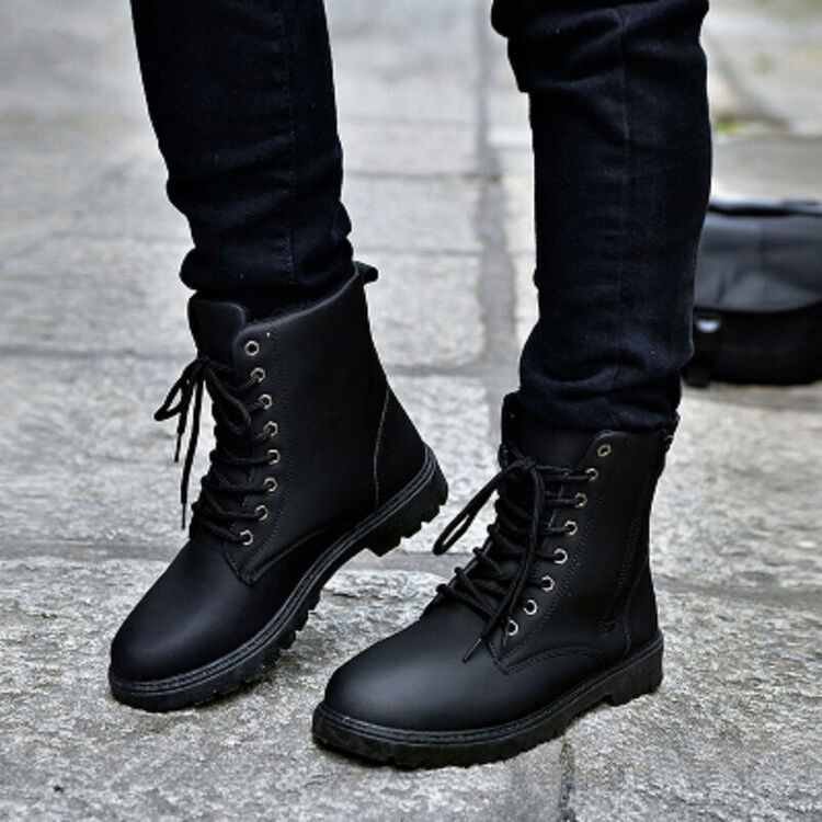 马丁靴男靴子英伦风真皮复古短靴工装靴沙漠靴军靴机车靴男鞋 黑色-1