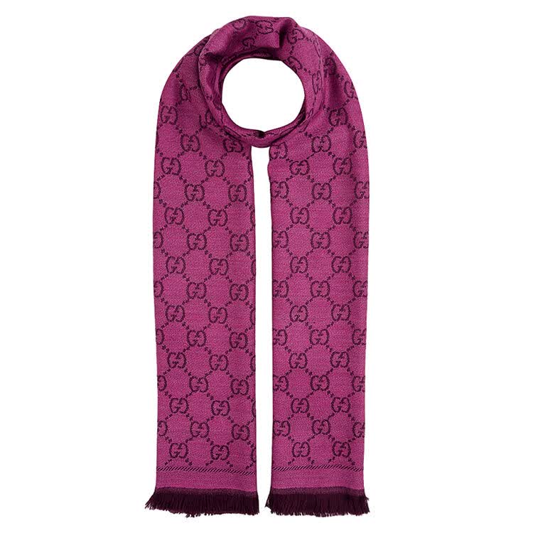 gucci 古驰 女士玫红色双g图案流苏羊毛围巾 133483 3g200 5573