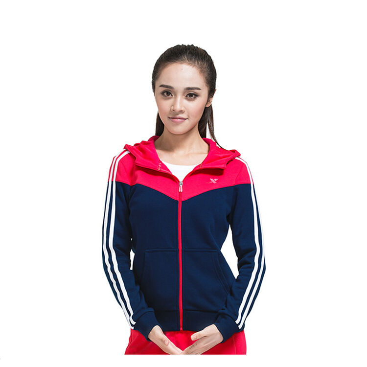 特步女装2017秋季新款棉质运动服套装女休闲运动针织衫上衣连帽外套