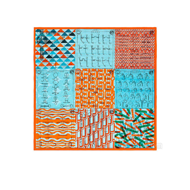 hermes 爱马仕 女士印花羊绒混真丝围巾 140x140 拼色 f