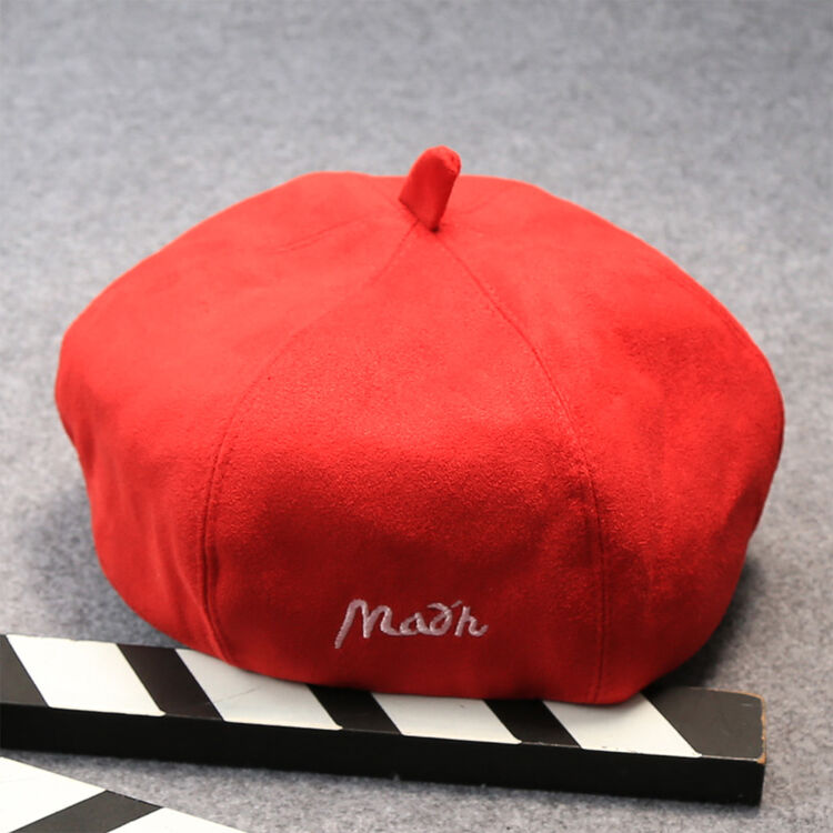 韩国时尚帽子女纯色八角帽潮流韩版画家帽秋冬季贝雷帽女百搭 红色