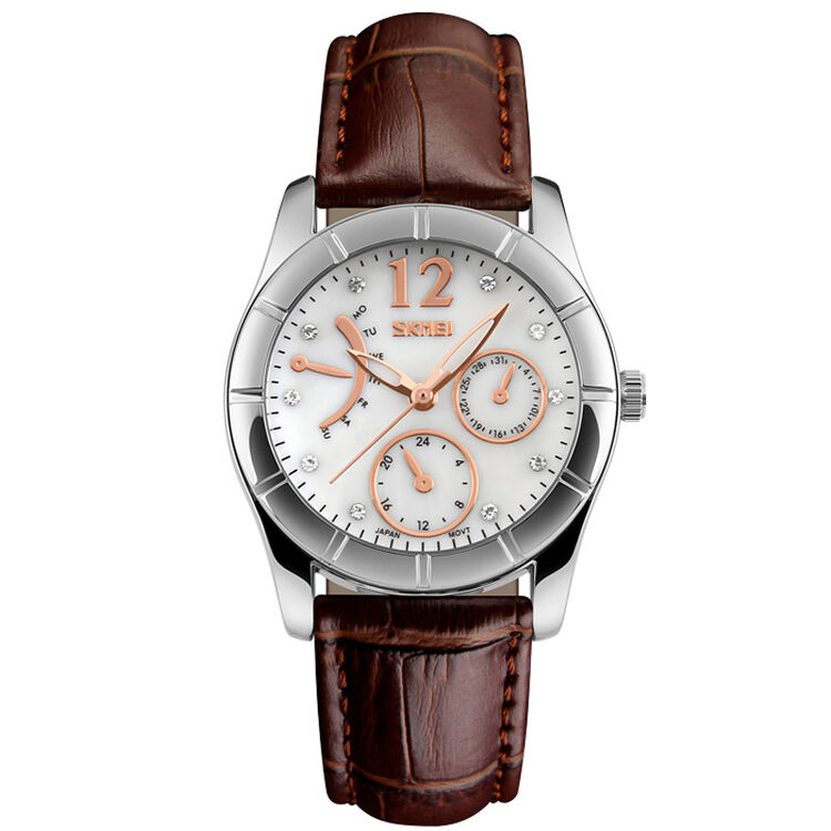 时刻美(skmei)手表潮流时尚女士手表 女表经典时尚淑女防水皮带指针皮