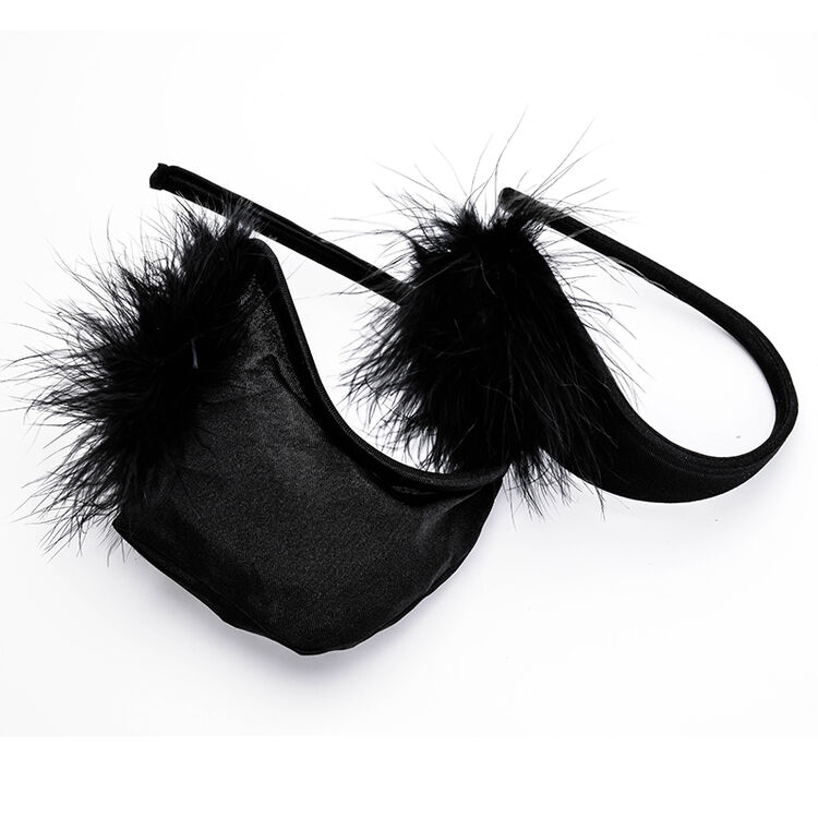 玫瑰花丁字裤成人用品 情侣款 黑色毛毛c字裤 均码