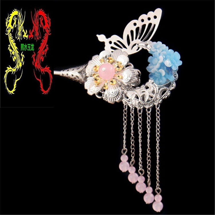 熙水玉龙古典双面发簪 流苏花朵步摇 发饰 礼物