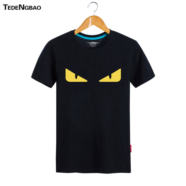 小怪兽纯棉短袖男女情侣时尚潮流圆领打底衫跑男夜光元素短袖t恤 黑色