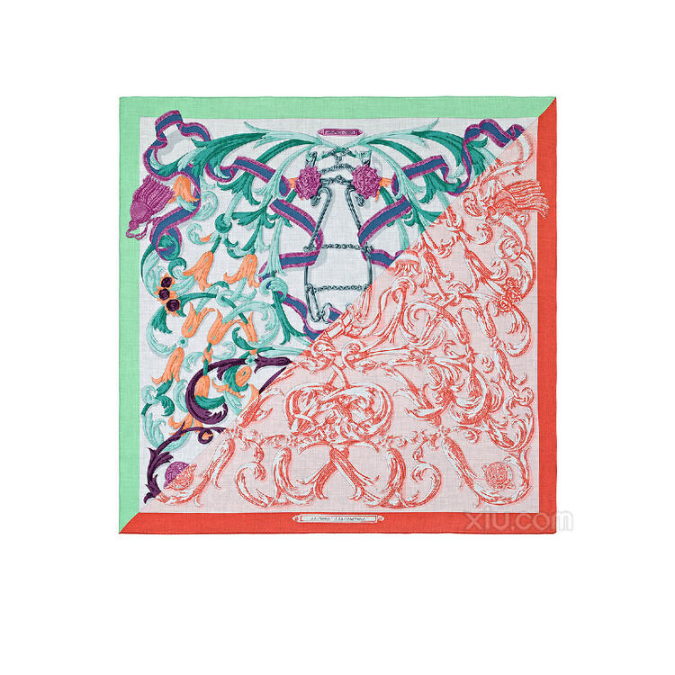 hermes 爱马仕 女士印花羊绒混真丝围巾 140x140 拼色 f
