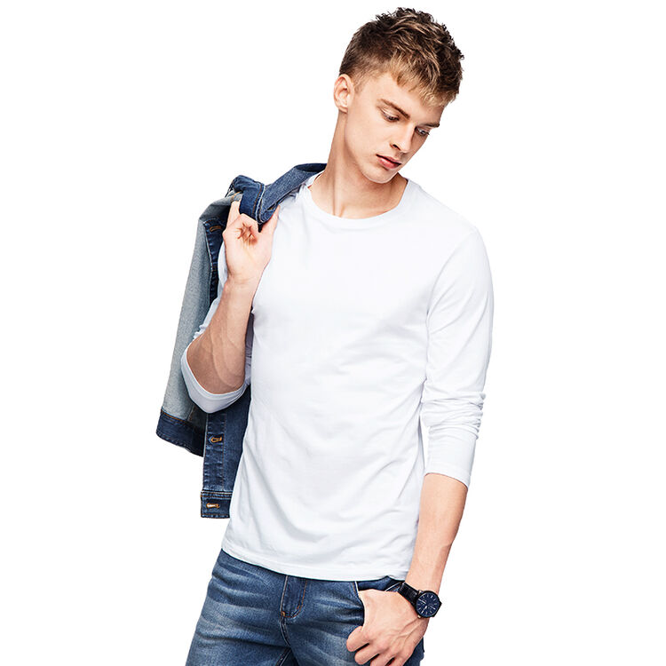 a21 以纯男装圆领微弹纯色修身长袖t恤男 4631310018 特白 180/92a/xl
