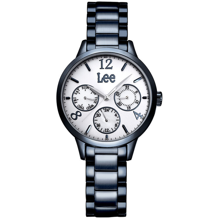 lee手表女款34mm白表盘蓝边钢带时尚立体石英女士手表leff16dldlsl