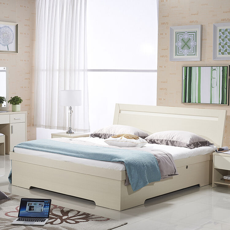 8m双人床板式床气动高箱储物床卧室家具 b款荷花白色(高箱床) 1500mm*