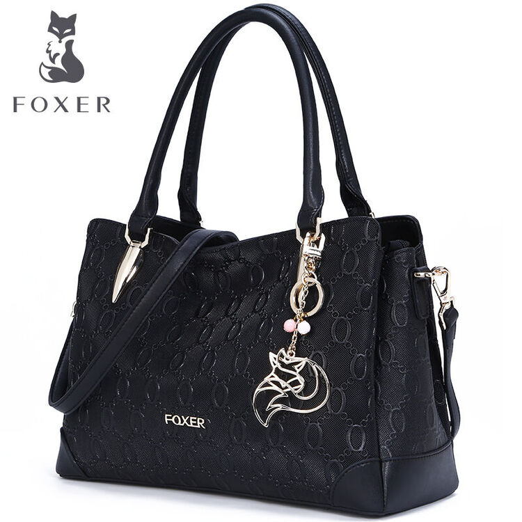 金狐狸(foxer)新款时尚锁链压纹吊坠女士女包包958095f 黑色1a