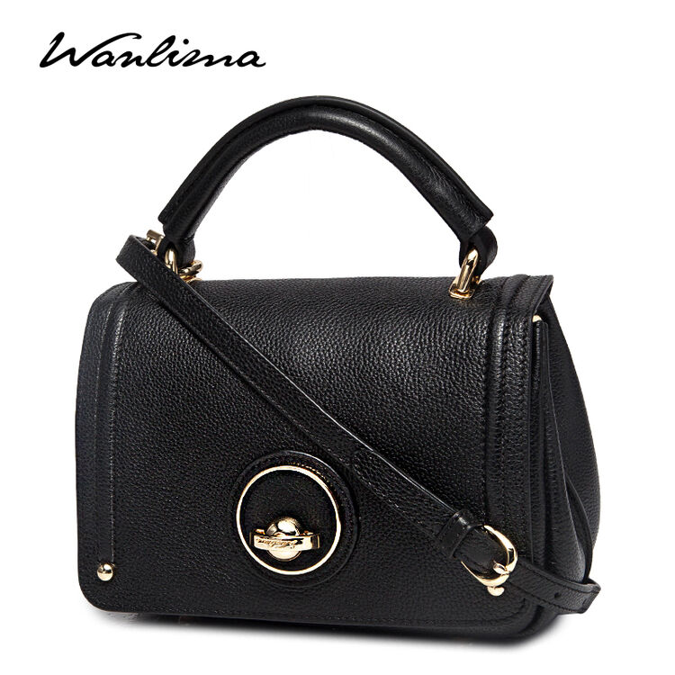 万里马(wanlima)新品女士手提包潮流单肩斜挎头层牛皮 黑色