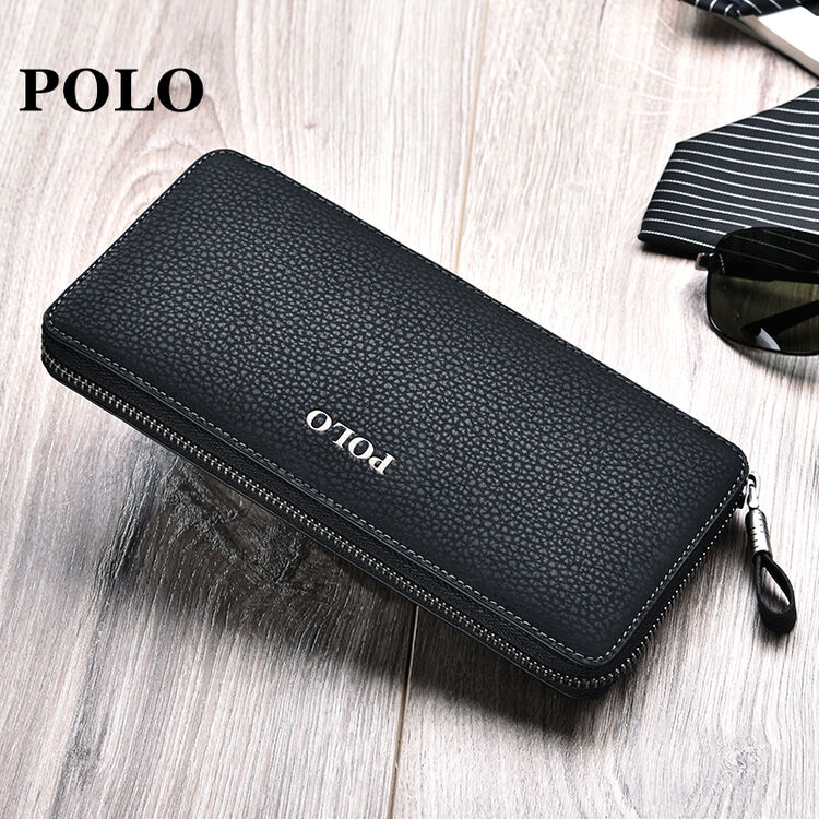 polo 男士简约手包牛皮手拿包荔枝纹手抓包钱包031011 黑色