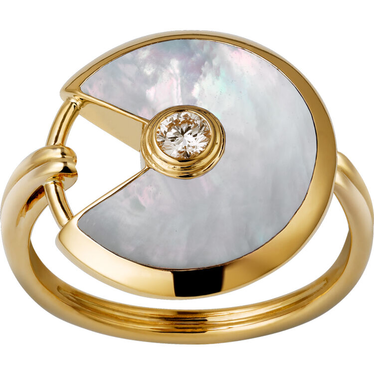 cartier卡地亚 amulette戒指小号款18k黄金白色珍珠母贝钻石 52