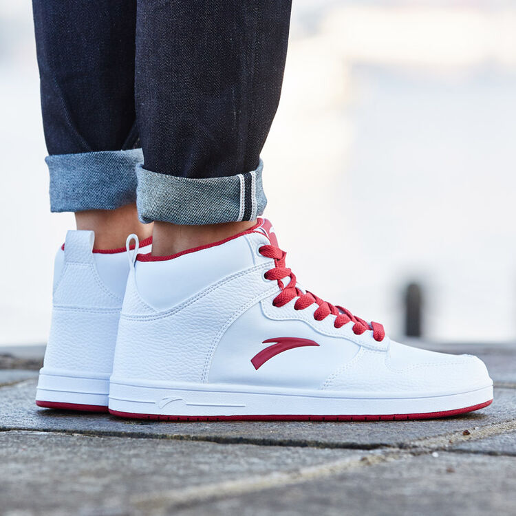 安踏男鞋高帮板鞋 耐磨时尚休闲运动鞋 91548060 安踏白/亮酒红-3 7