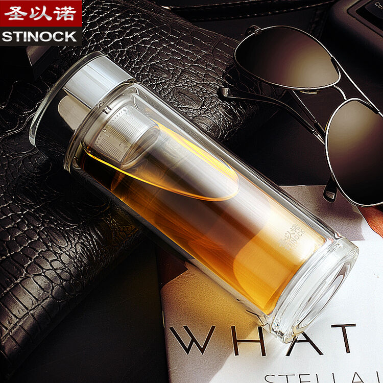 圣以诺双层玻璃杯 男士女士办公泡茶杯滤网茶漏便携水杯162系列 220ml