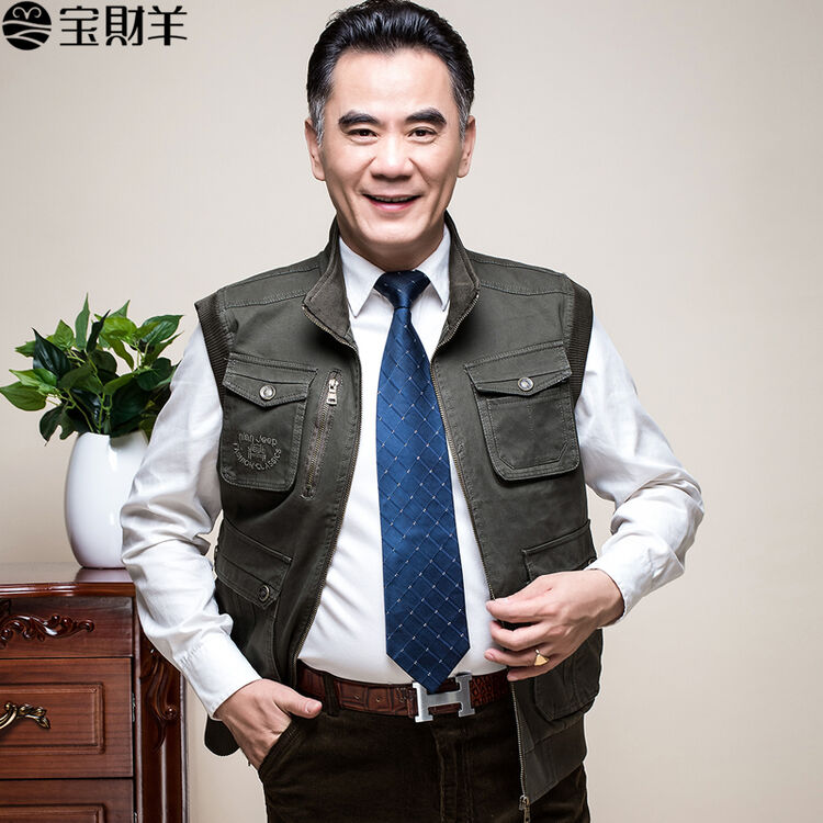 宝财羊中老年马甲男春秋款中年男士爸爸装户外钓鱼马甲老年人秋装cy2