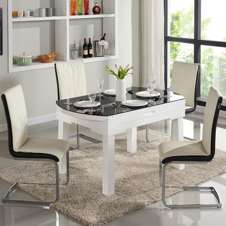 左右(zouyou) 餐桌椅套装 钢化玻璃餐台现代伸缩功能圆形桌djw021e