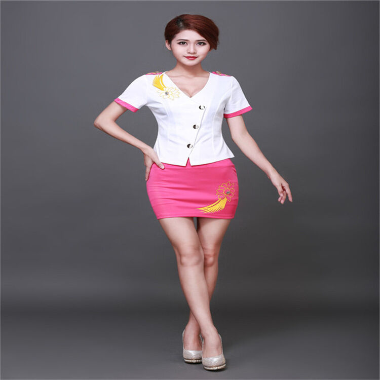 冬季新款足浴技师服 足疗工作服 洗浴按摩制服 夜场ktv服装 玫红裙子