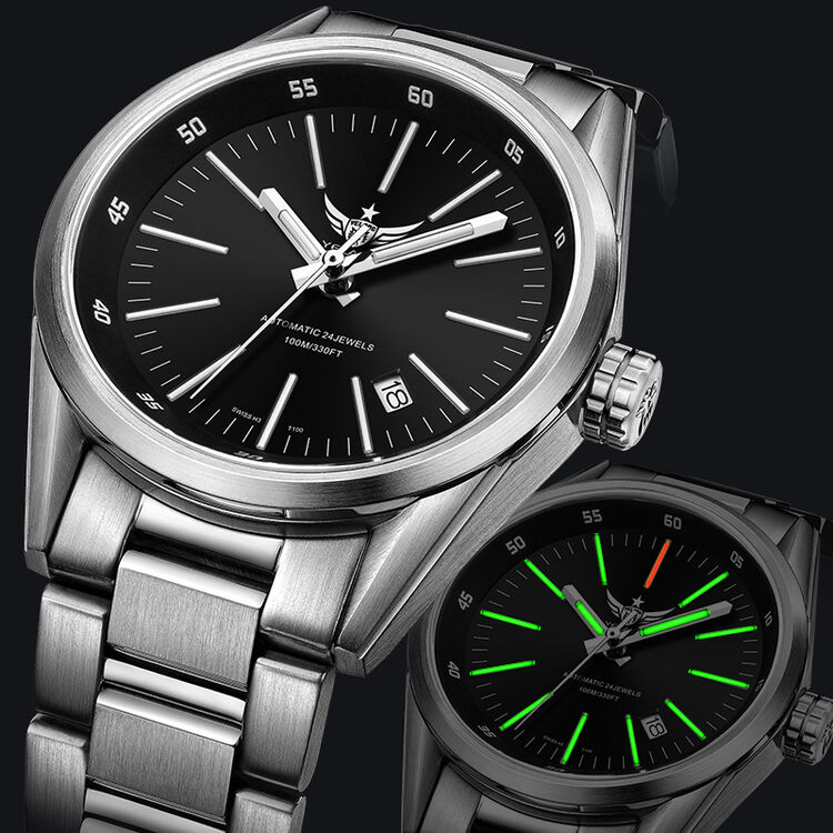 野狼军表(yl)手表男士机械表全自动 商务黑白色钢带透底机械手表自发