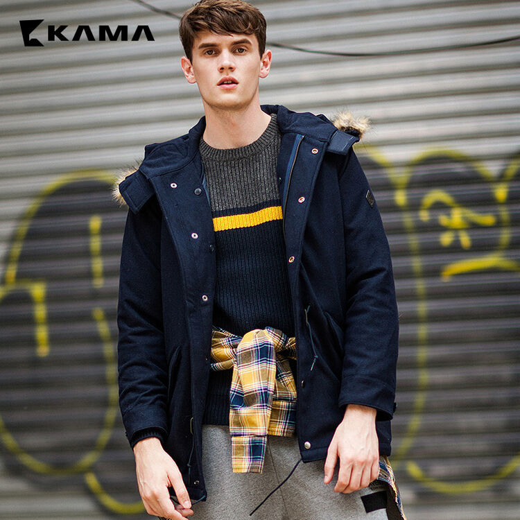 卡玛kama 羽绒服男冬装新 男装带帽毛呢面料两件套加厚保暖羽绒服