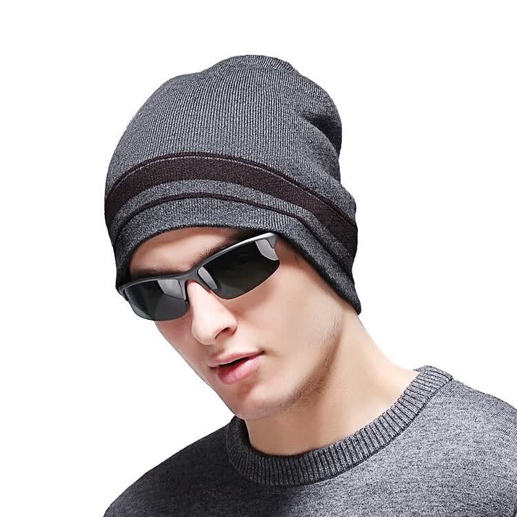 牧尼(muni)男士羊毛圆顶毛线帽保暖护耳(55cm-60cm)m3001灰色