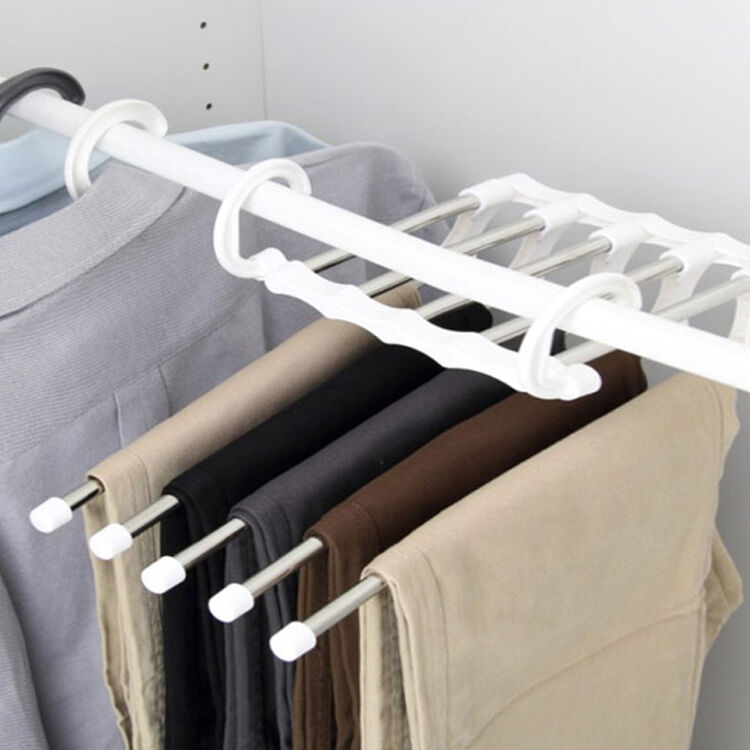 一口米 裤架子不锈钢伸缩裤夹子 衣柜用裤架杆衣架 多用途五合一s型