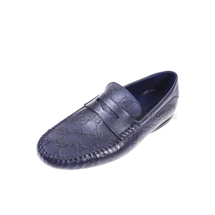 gucci 古驰 男士logo豆豆鞋 蓝色 6.5【图片 价格 品牌 评论】-京东