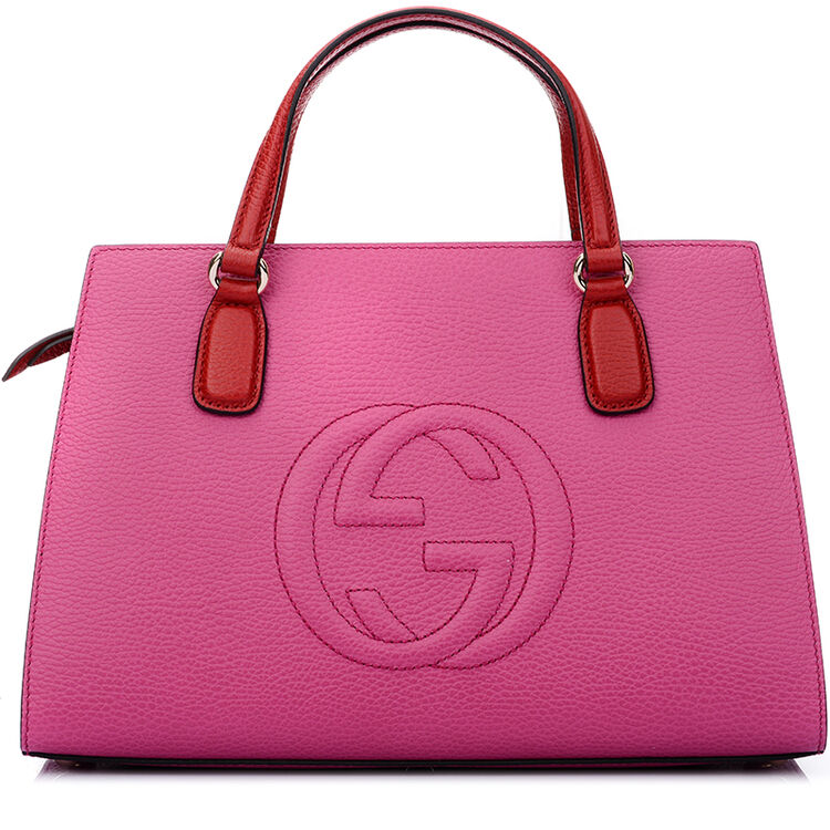 gucci 古驰 gucci女包 玫红色牛皮双g印花手提斜挎单肩包 431571 cao