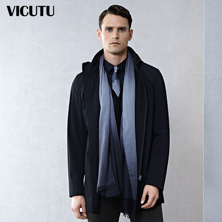 威可多vicutu男士风衣修身防水防风轻薄拉链风衣vrw16342845 蓝色 180