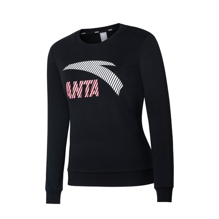 安踏女装 女子长袖套头卫衣安踏时尚大logo字母 96648702 基础黑-2 m