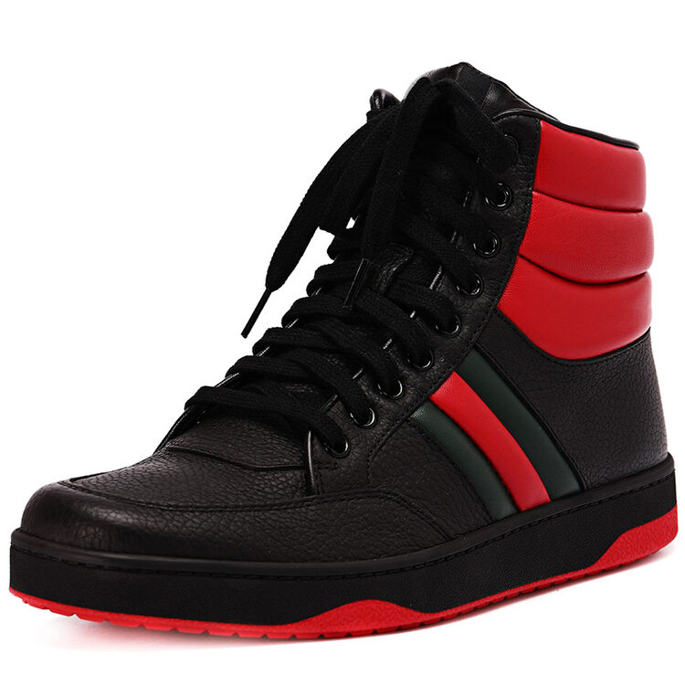 gucci 古驰 gucci男鞋 男士黑色牛皮时尚高帮拼色运动鞋 368494 def30