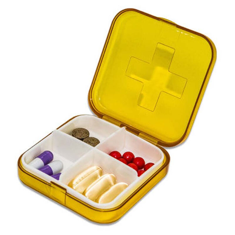 迷你药品药丸盒子 一周分装药盒 随身收纳分药盒 小药盒便携 四格橙色