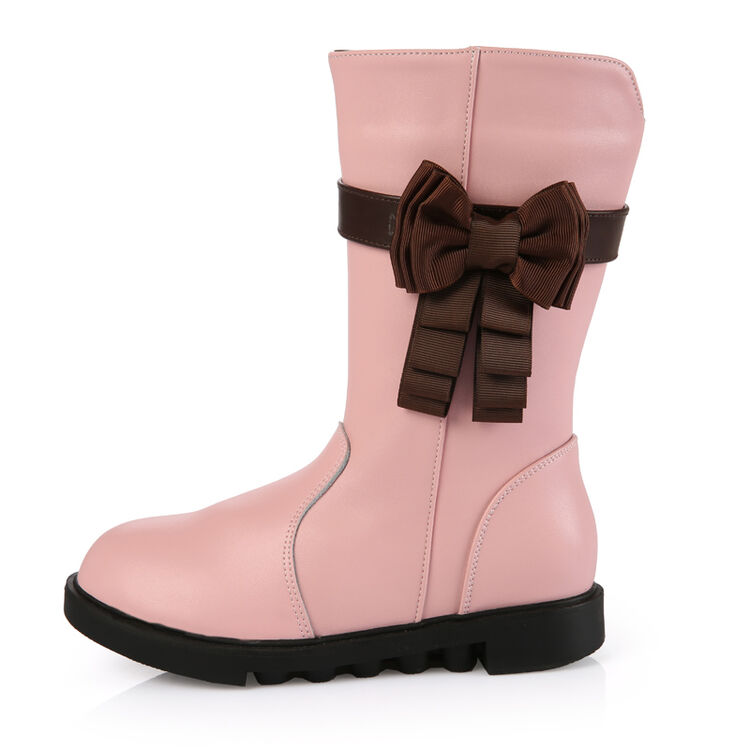 2016冬季新款女童优雅蝴蝶棉靴儿童长靴儿童皮鞋高筒靴 粉色 33码/内