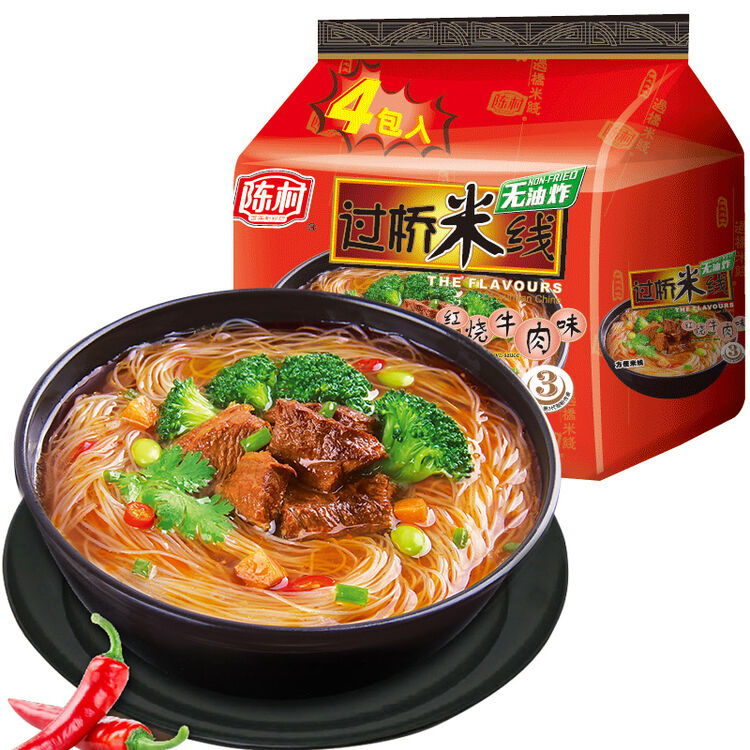 陈村 非油炸方便粉丝过桥米线米粉即食米线 红烧牛肉味 100g*4包