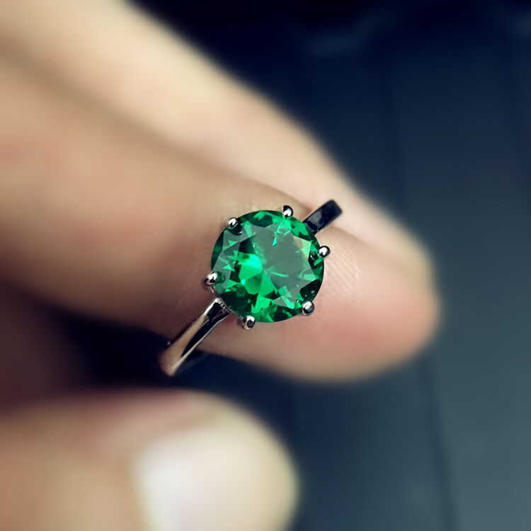 唯致 镶嵌 绿水晶戒指925银