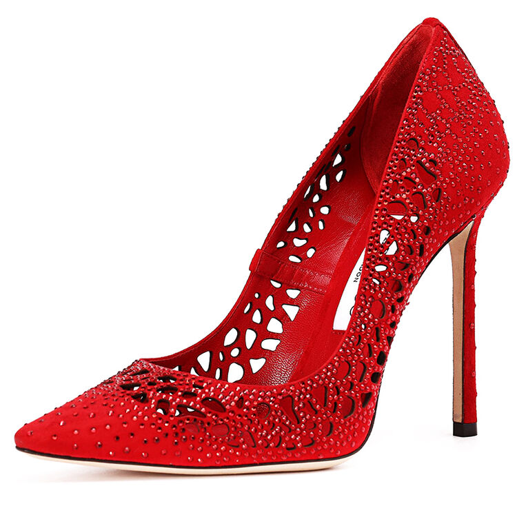 jimmy choo 周仰杰 女士红色山羊皮镂空珠宝装饰尖头细高跟单鞋 romy