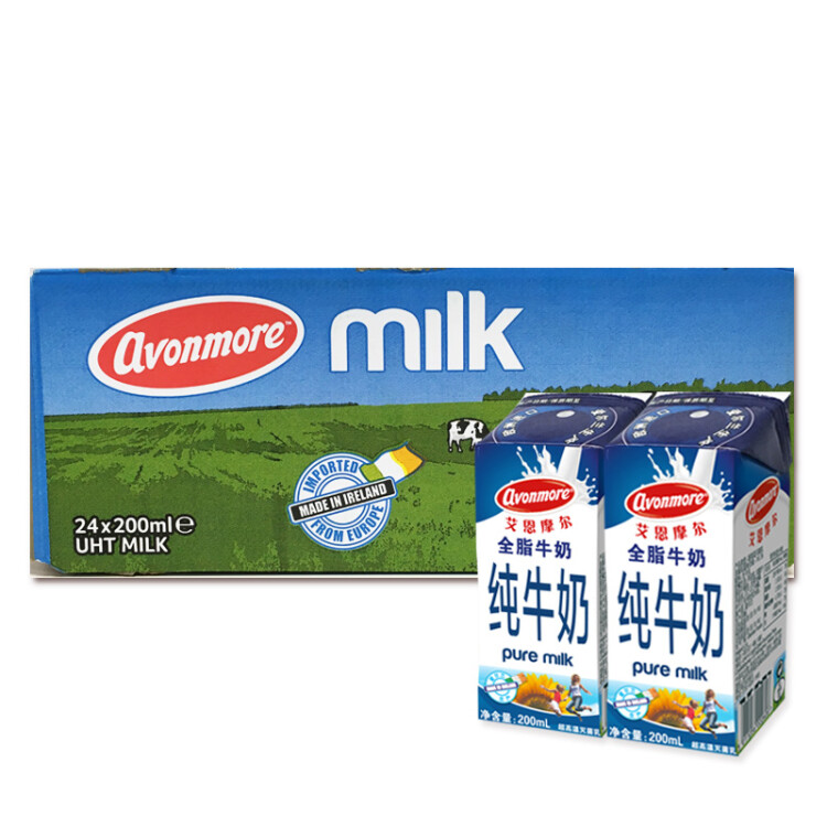 爱尔兰进口牛奶 艾恩摩尔（AVONMORE）全脂牛奶 进口草饲 200ml*24 整箱装 光明服务菜管家商品 