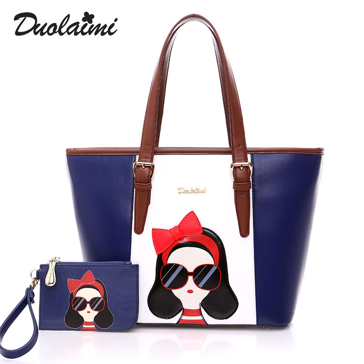 多来米女包2017款韩版时尚百搭单肩手提斜挎包女士购物袋卡通印花子母