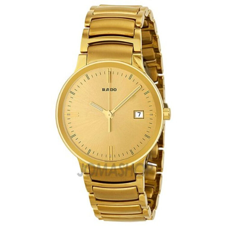 全球购雷达(rado) centrix 男士土豪金色表链石英手表r30527253