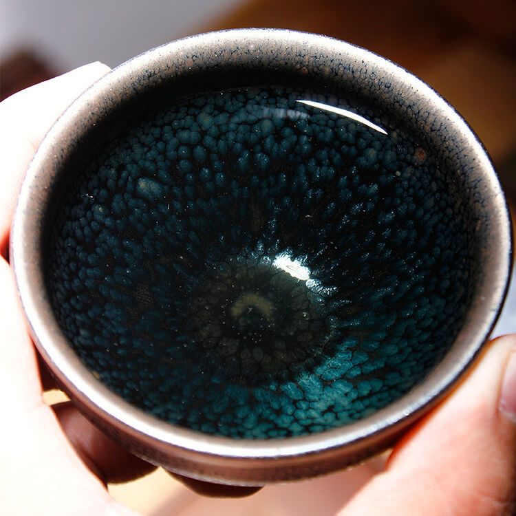 闽茶府 建盏茶具茶道茶杯 叶诗明蓝油滴禅定品杯 天目窑变 建阳水吉